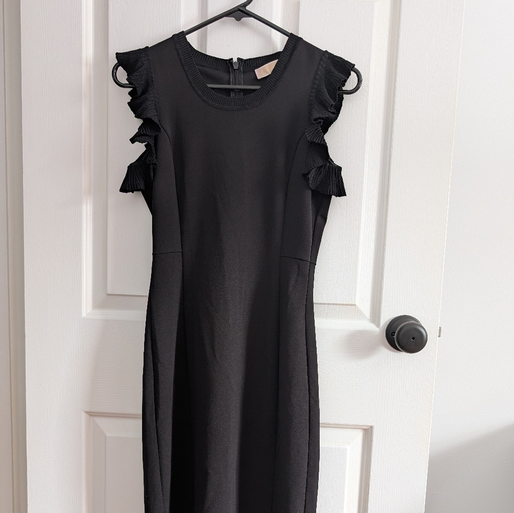 Michael Kors Women's Black Midi Dress with Ruffle Details XS